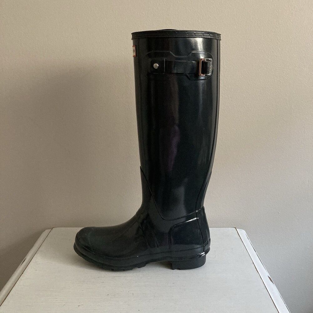 Hunter Original Tall Gloss Women's Size 9 Rain Boots Gray Waterproof - Picture 5 of 9